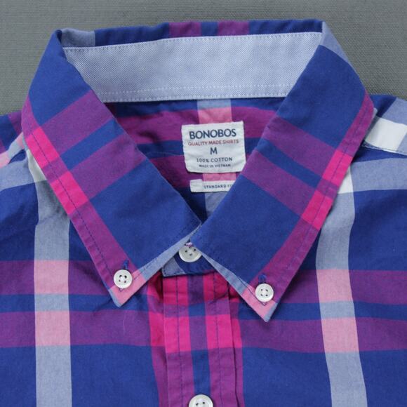 Bonobos Plaid Button Down Shirt Mens Medium Blue Pink Cotton Long Sleeve - Picture 2 of 6